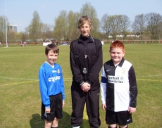 Ref Ryan Ashton with captains from Staff Rang Jun & Hawkins